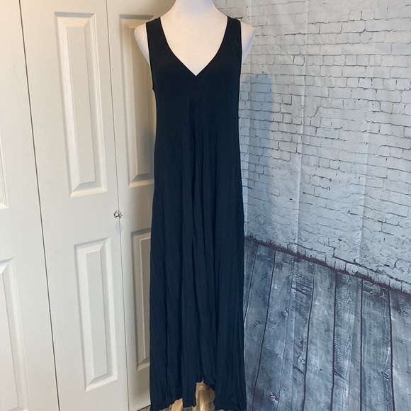 Soft Surroundings La Paz Black Crinkle Maxi Dress L Pleated Crinkle Vacation - Picture 8 of 16